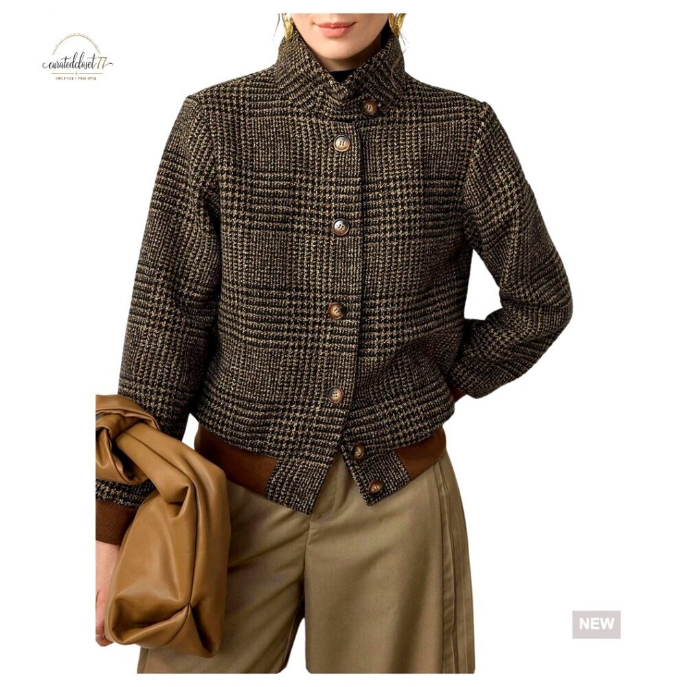 Women's Plaid Blazer Jacket Regular Fit Long Sleeve Business Casual Outerwear
